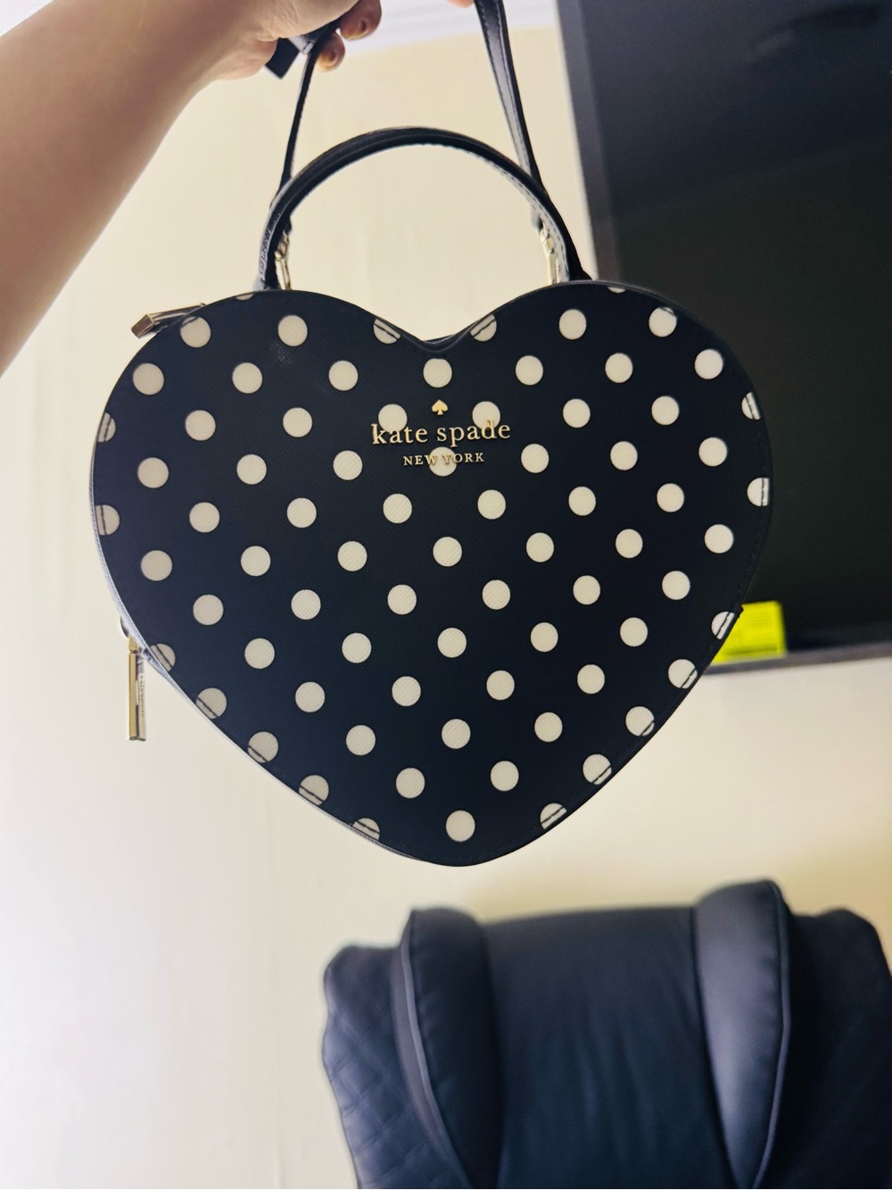 kate spade heart shack Black & White Polka Dot Heart Crossbody